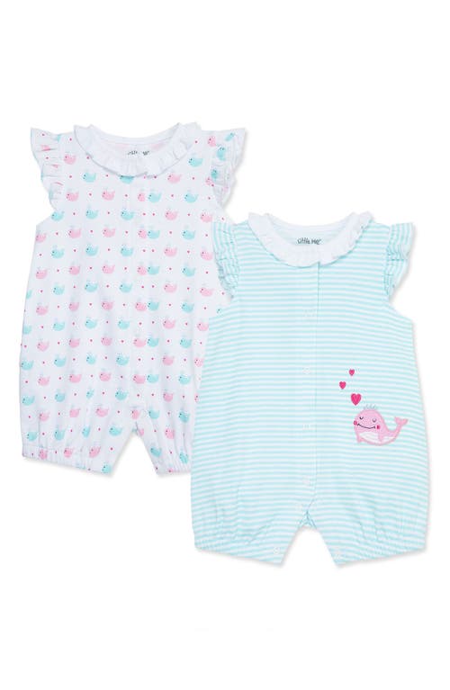 Shop Little Me Whale Print 2-pack Rompers In Aqua/white Assorted
