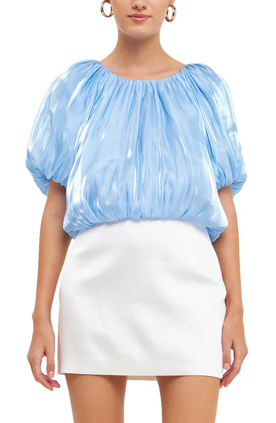 Shop Endless Rose Sheen Effect Blouson Top In Ocean Blue