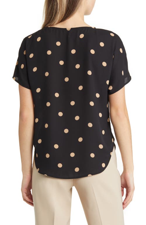 Anne Klein Plus Size Dot-print Bateau-neck Short-sleeve Blouse In Anne Black/latte
