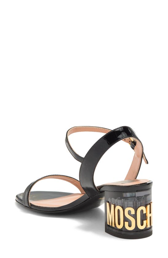 Shop Moschino Patent Faux Leather Sandal In Black