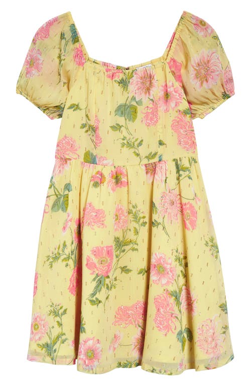 Nordstrom Kids' Floral Print Puff Sleeve Dress in Yellow Lemonade Floral