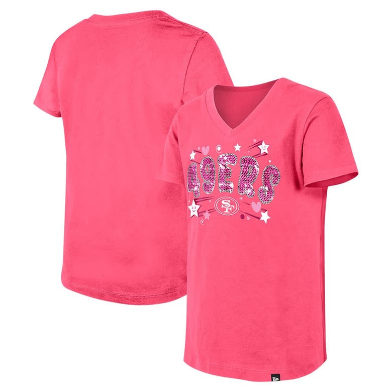 New Era Kids' Youth  Pink San Francisco 49ers Flip Sequins V-neck T-shirt
