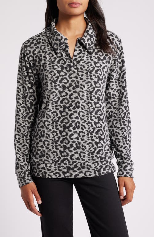 Loveappella Johnny Collar Pullover In Gray/black