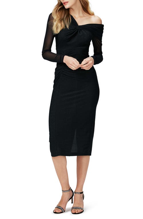 Diane von Furstenberg Rich Metallic One-Shoulder Long Sleeve Body-Con Dress Black at Nordstrom,