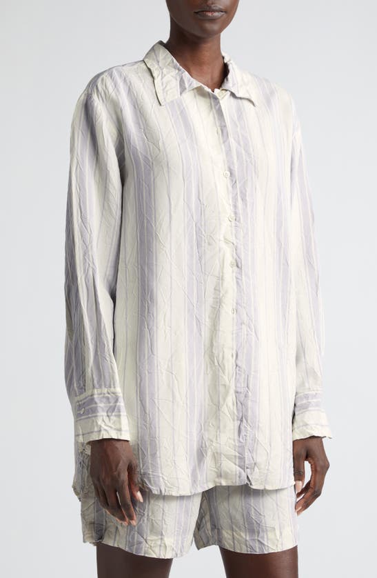 Shop Bite Studios Portico Stripe Rumpled Satin Button-up Shirt In Glicine