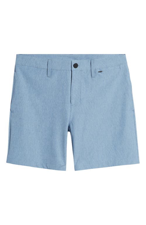 Shop Zella 7-inch Flat Front Stretch Chambray Shorts In Blue Coronet