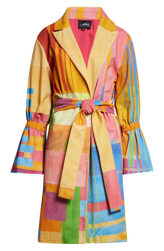 Shop House Of Aama Patternmaster Cotton Trench Coat In Pink Multi