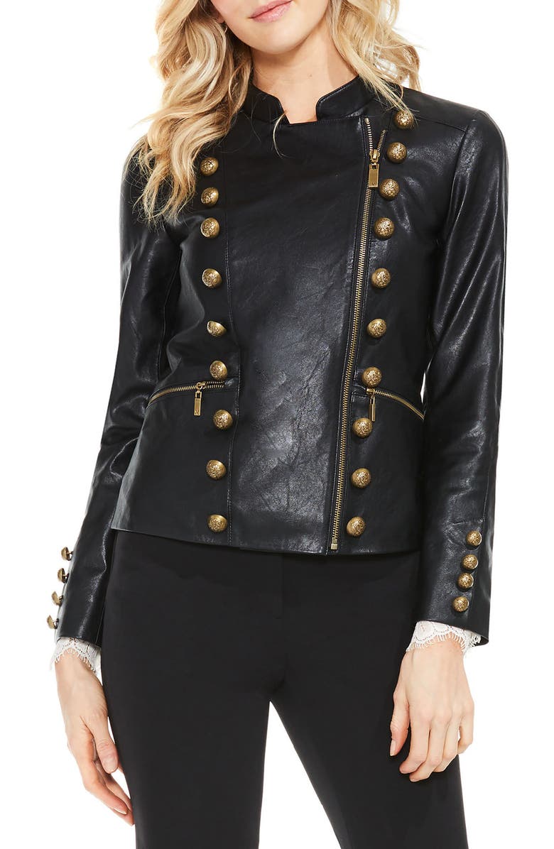 Faux Leather Military Jacket