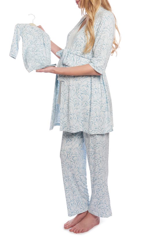 Shop Everly Grey Analise During & After 5-piece Maternity/nursing Sleep Set In Waves