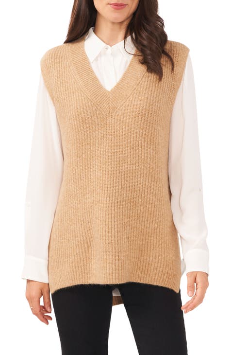 Khaki Layered Sweater Vest Blouse