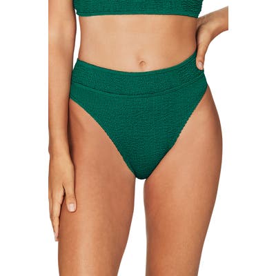 Bound By Bond-Eye The Savannah High Cut Ribbed Bikini Bottoms, Size One Size - Green