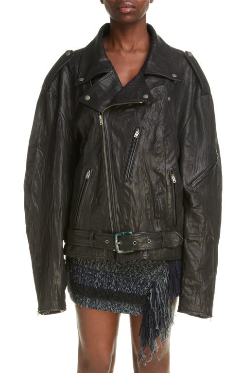 Acne Studios Linor Oversize Lambskin Moto Jacket in Black at Nordstrom, Size 6 Us