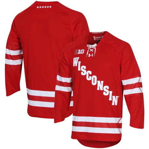 Men's Under Armour Red Wisconsin Badgers UA Replica Hockey Jersey