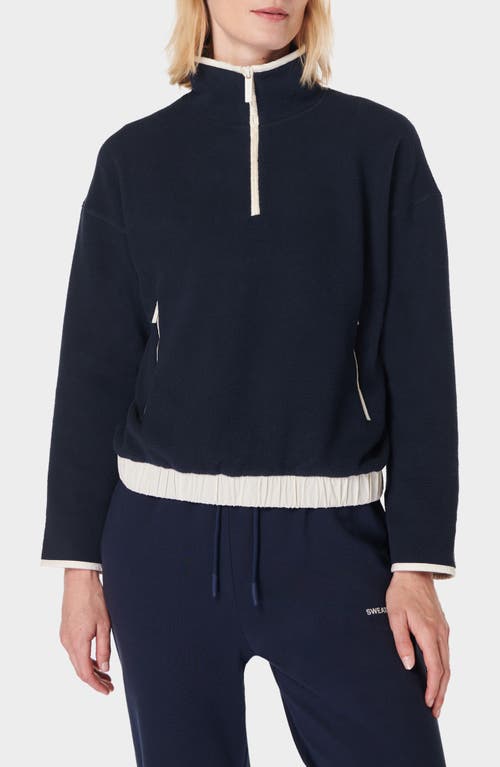Sweaty Betty Compass Half Zip Fleece Pullover In Navyblue Studiowhite