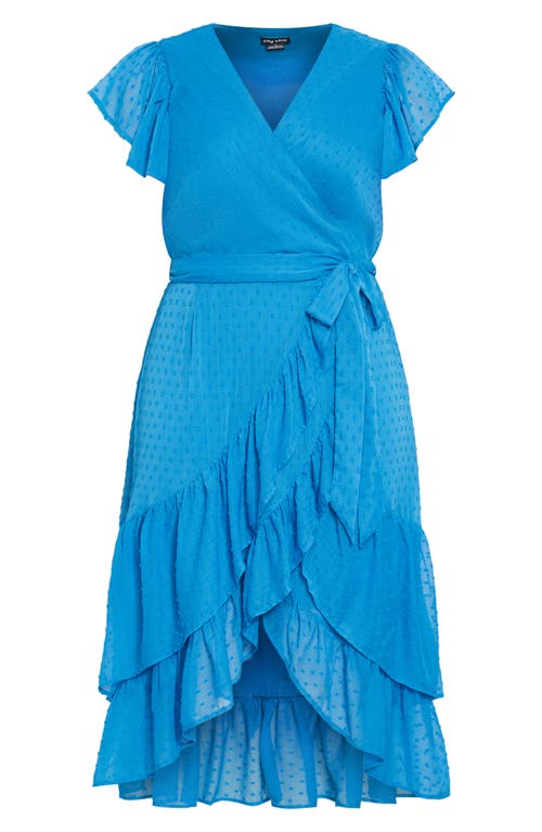 City Chic Clip Dot Wrap Front Dress In Cornflower