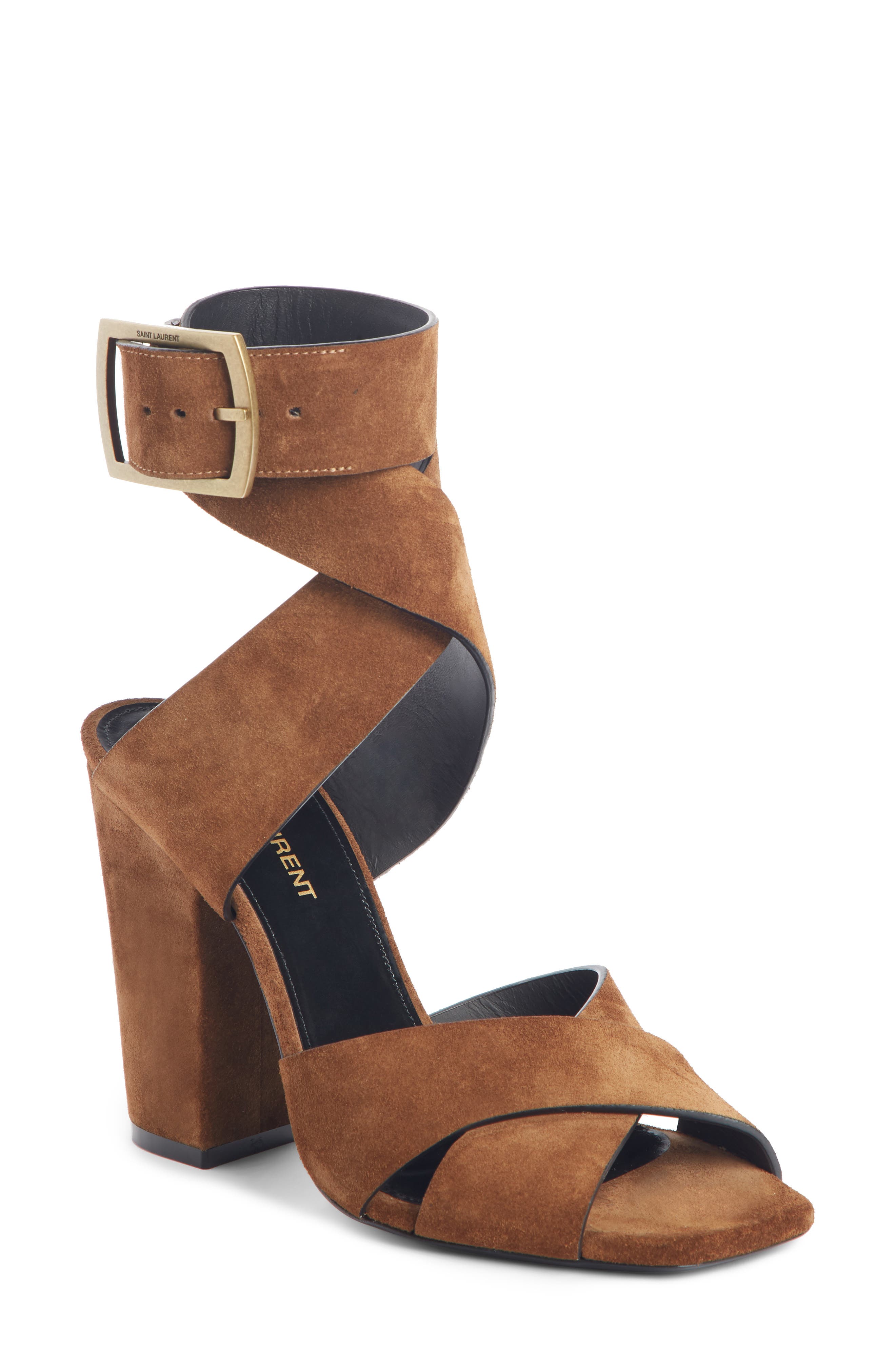 Saint Laurent Jodie Ankle Wrap Sandal, Brown