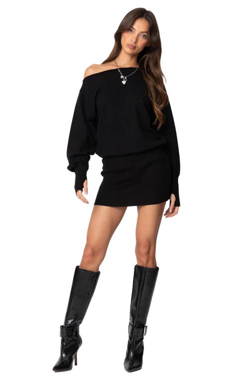 Edikted Eve Off The Shoulder Long Sleeve Knit Minidress In Black