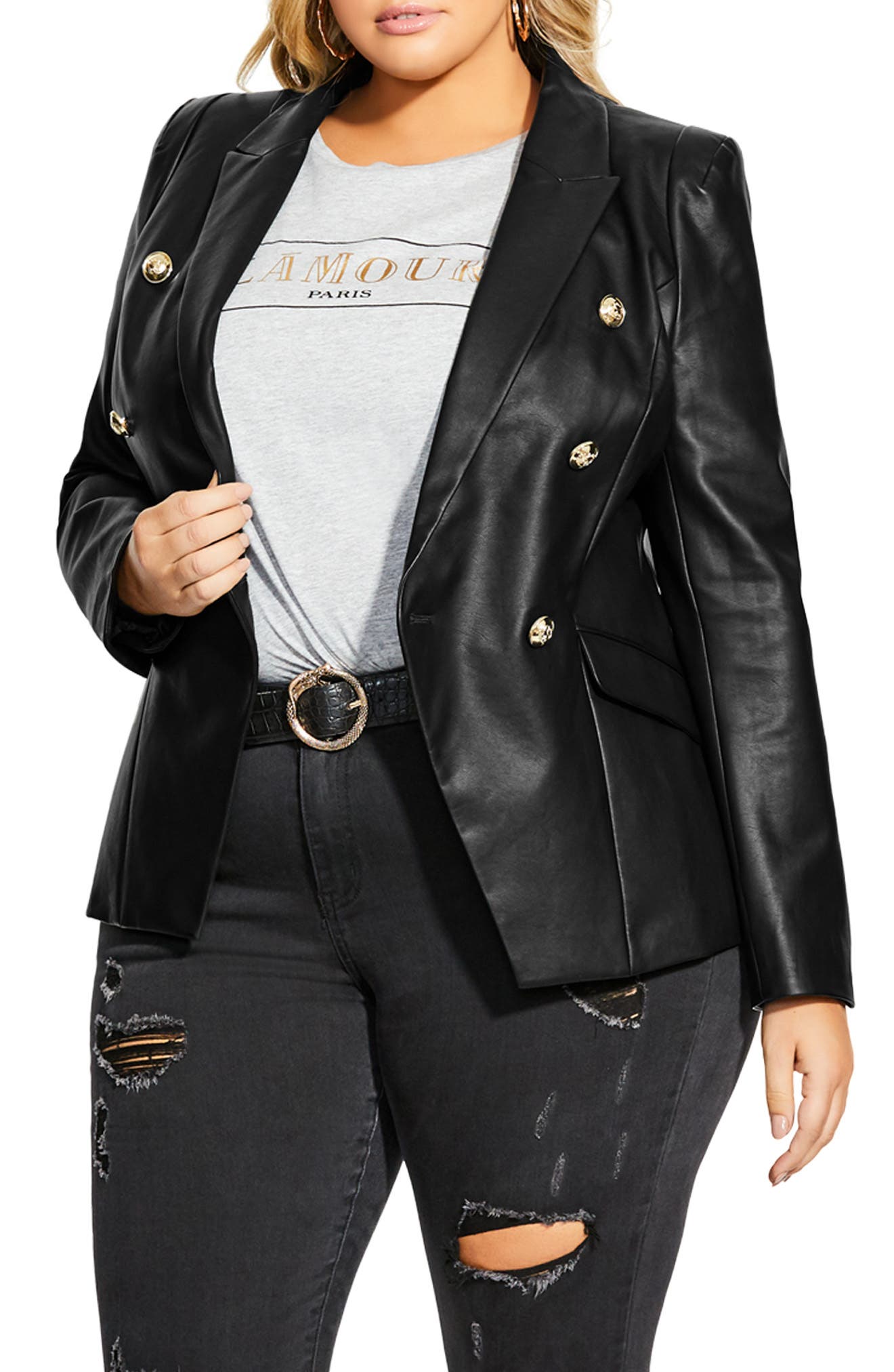 women's plus size black leather jacket