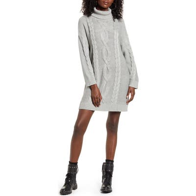 Minkpink Janine Cable Long Sleeve Turtleneck Sweater Dress, Grey