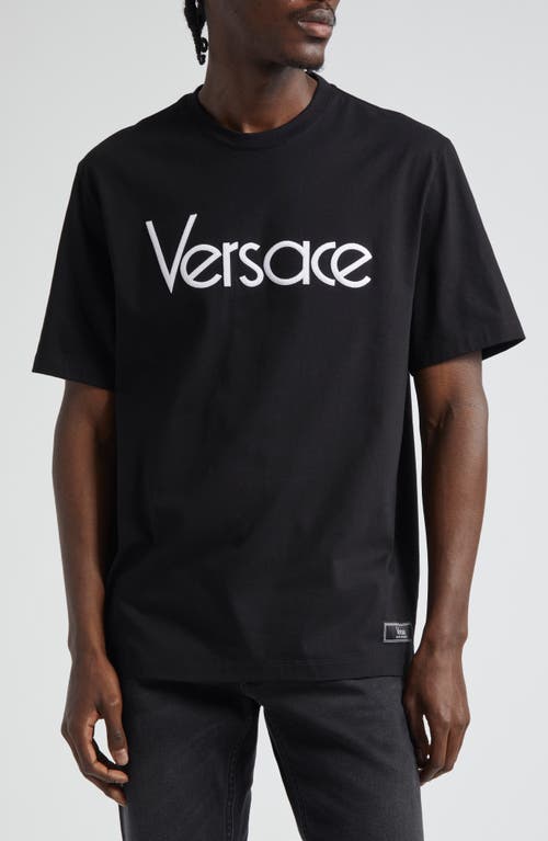 Versace 1978 Re-Edition Logo Embroidered Cotton Jersey T-Shirt Black at Nordstrom,