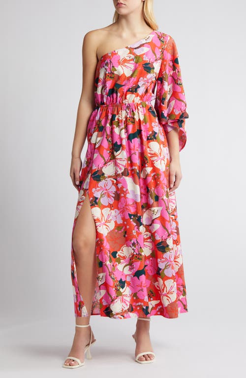 Floral One-Shoulder Maxi Dress in Red G- Beige Lena Graphic