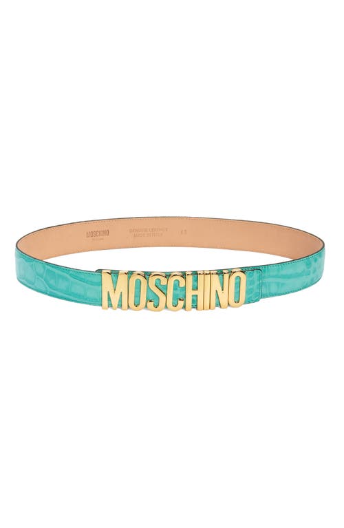 Moschino Large Logo Croc Embossed Leather Belt in Green at Nordstrom, Size 10 Us