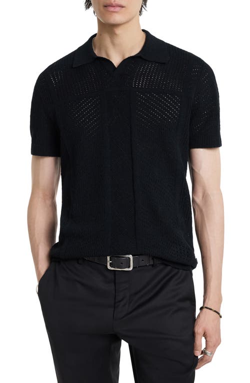 Theo Pointelle Polo Sweater in Black