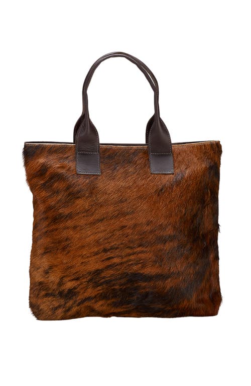 Shop Sarep + Rose Cow Hair Tote In Mahogany Brindle