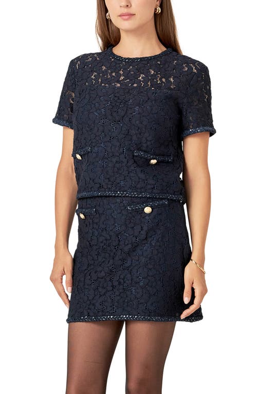English Factory Lace & Sequin Top In Navy