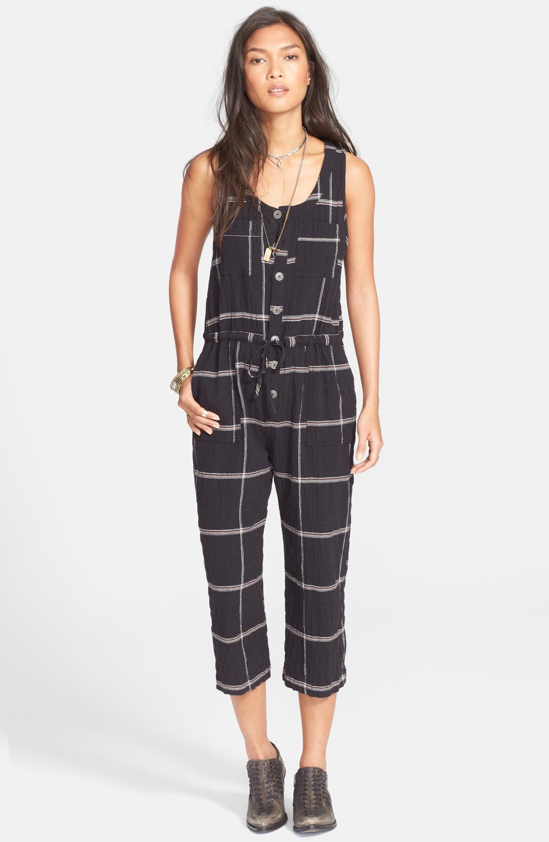 free people plaid jumpsuit