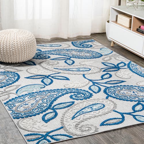 Shop Jonathan Y Julien Paisley High-low Light Indoor/outdoor Area Rug In Blue/light Gray