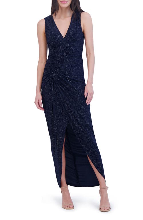 Vince Camuto Shirred Rhinestone Detail Sleeveless Gown Navy at Nordstrom,