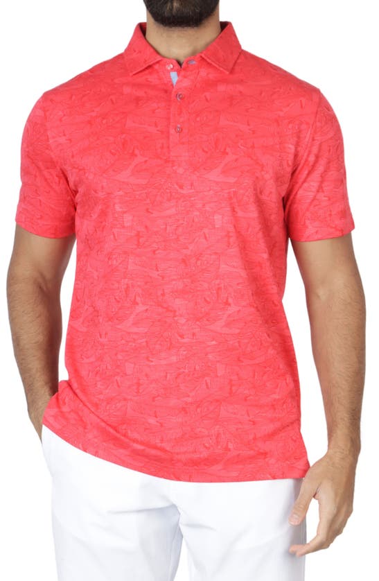 Shop Tailorbyrd Tonal Floral Print Micro Piqué Polo In Coral