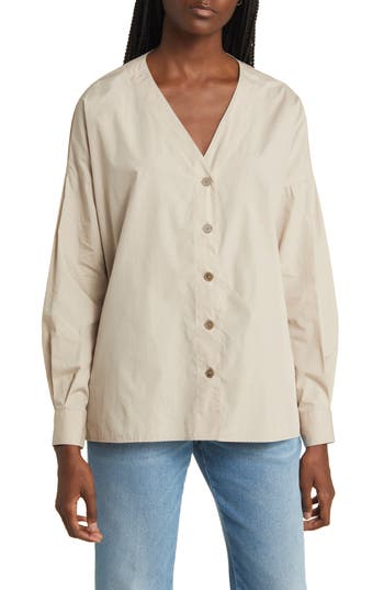 Closed Button Front Organic Cotton Shirt In White
