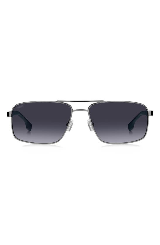 Hugo Boss Boss Rectangle Aviator Sunglasses, 59mm In Ruthenium Blue