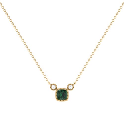 Shop Luvmyjewelry Cushion Cut Emerald & Diamond Birthstone Necklace In Yellow Gold