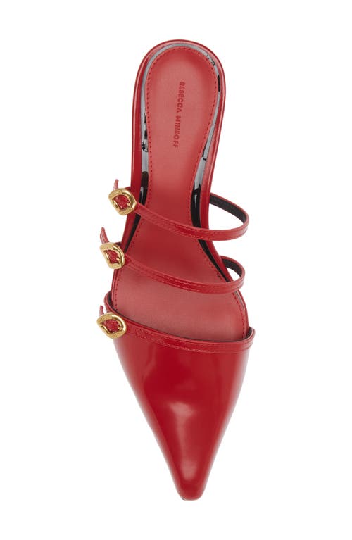 Shop Rebecca Minkoff Buckle Pointed Toe Kitten Heel Mule In Seduction Red