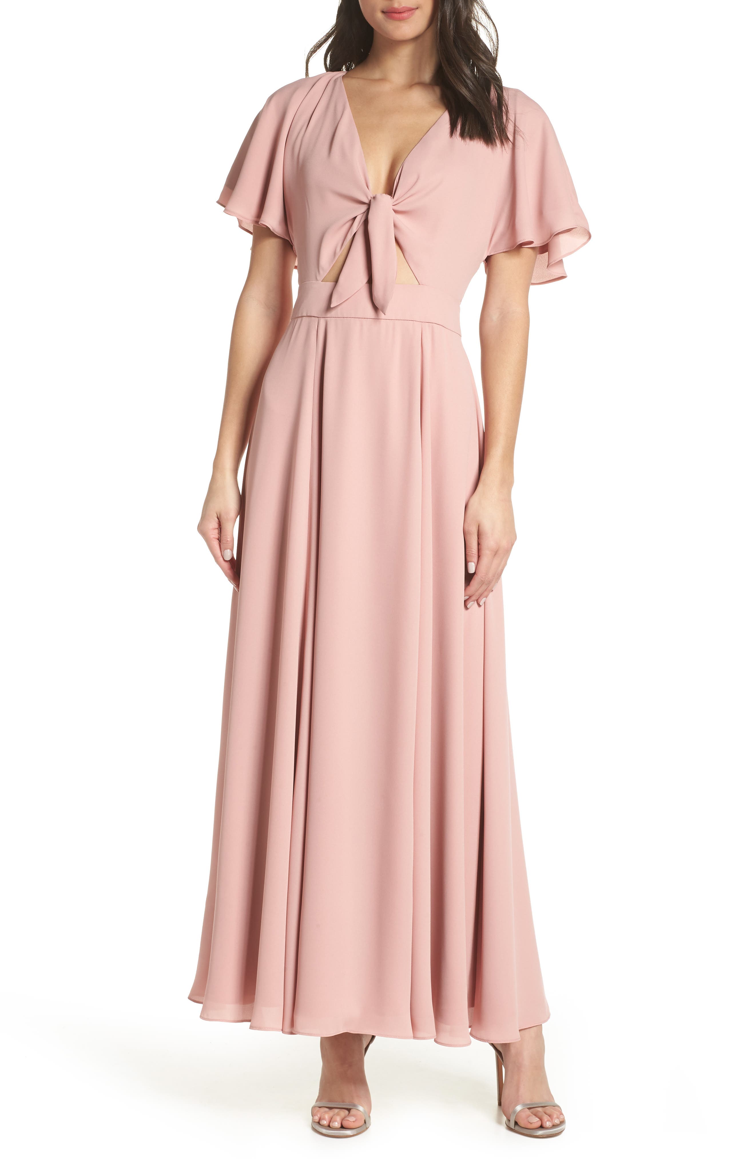 Fame And Partners Tie Front Georgette Dress, Pink