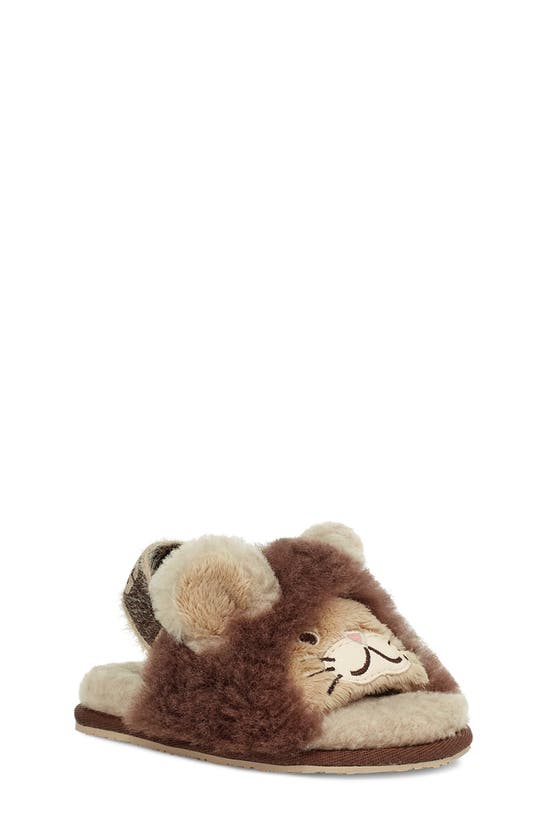 Ugg Kids' Fluff Yeah Lion Stuffy Genuine Shearling Slipper In Sand / Chocolate