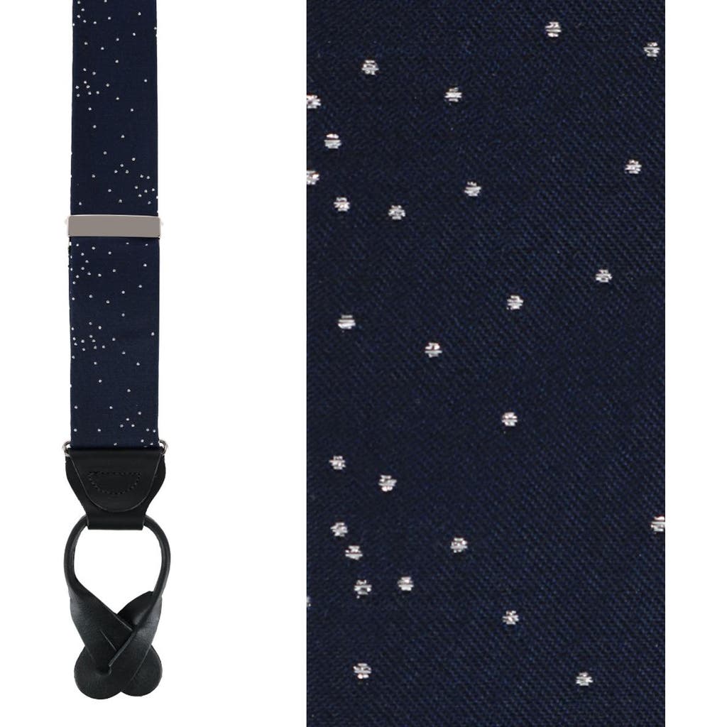 Trafalgar Mystere Metallic Star Light Silk Button End Suspenders In Navy