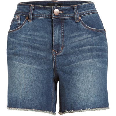 1822 Denim Mesh Panel High Waist Denim Shorts, Blue
