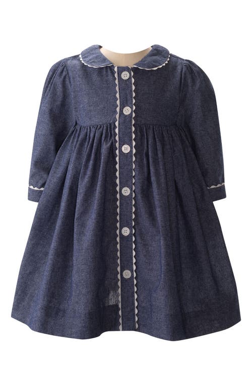 Rachel Riley Long Sleeve Cotton Chambray Dress & Bloomers in Navy 