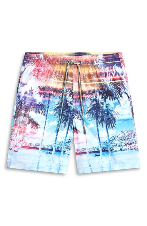 Shop Bugatchi Cosmo Swim Trunks In Blue/pink Multi