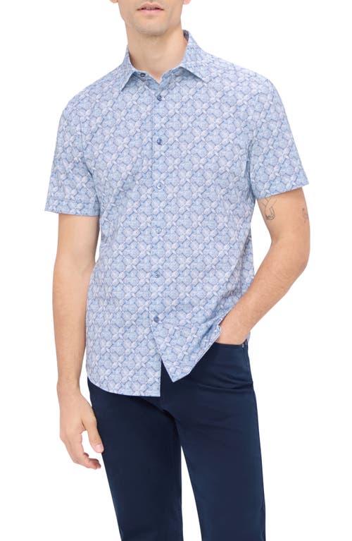 Shop Bugatchi Miles Ooohcotton® Abstract Print Short Sleeve Button-up Shirt In Air Blue