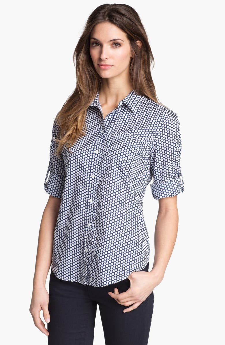 Sandra Ingrish Roll Sleeve Polka Dot Shirt (Petite) | Nordstrom