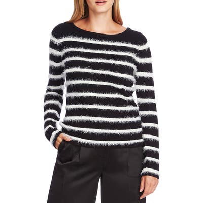 Vince Camuto Eyelash Chenille Stripe Sweater, Black