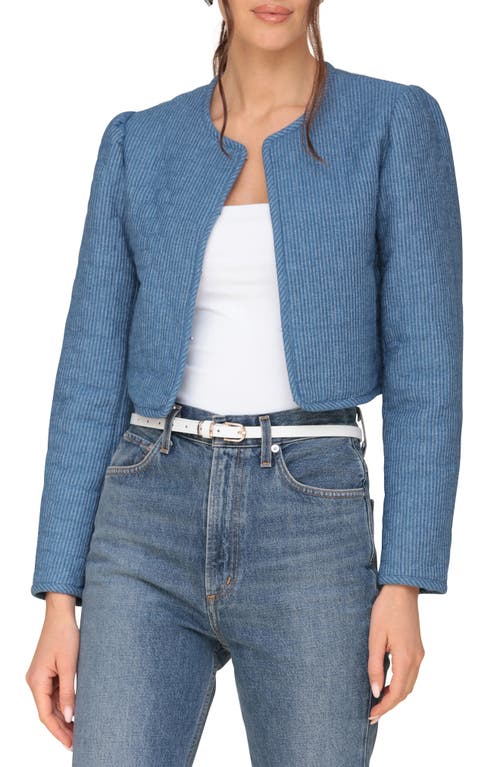 Shop Avec Les Filles Puff Shoulder Quilted Crop Jacket In Medium Blue