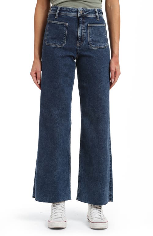 Paloma Marine Patch Pocket Raw Hem High Waist Wide Leg Jeans in Dark Flex Blue