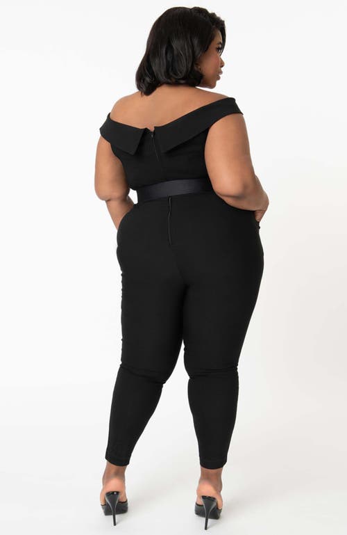 Unique Vintage Plus Size Off Shoulder Gillian Jumpsuit In Black