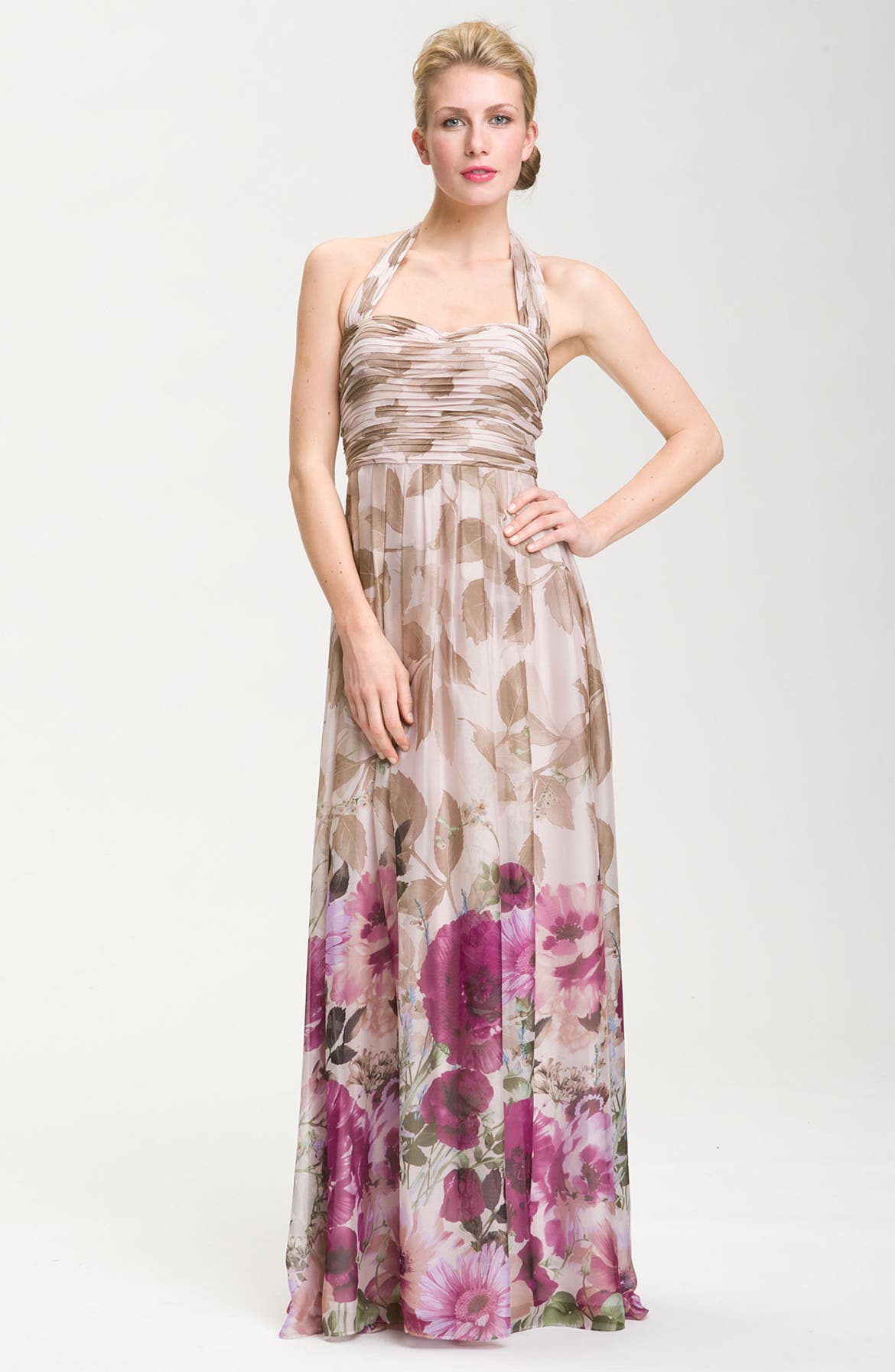 Adrianna Papell Ruched Bodice Floral Chiffon Gown | Nordstrom